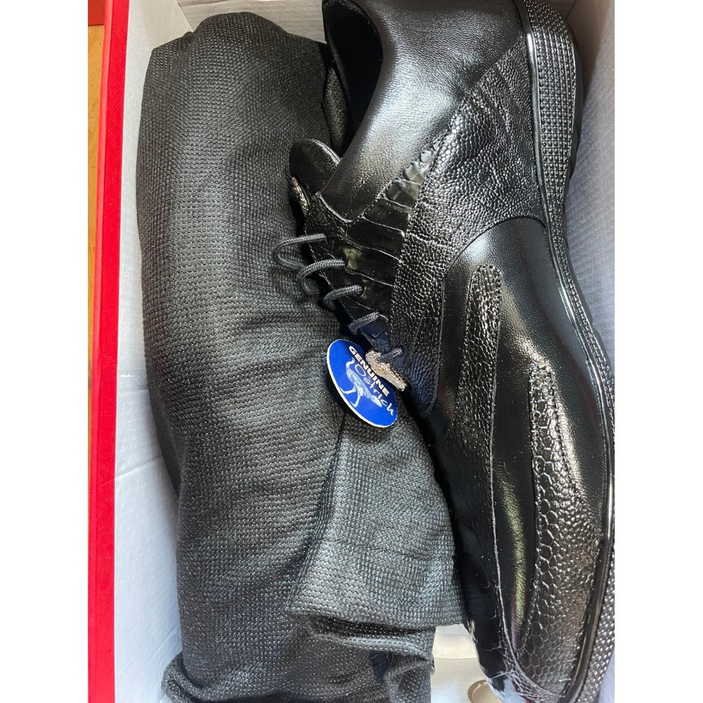 Belvedere Bene Black Ostrich Leg Calf Leather Sneakers Mens 13 2010/BENE New - Picture 6 of 9